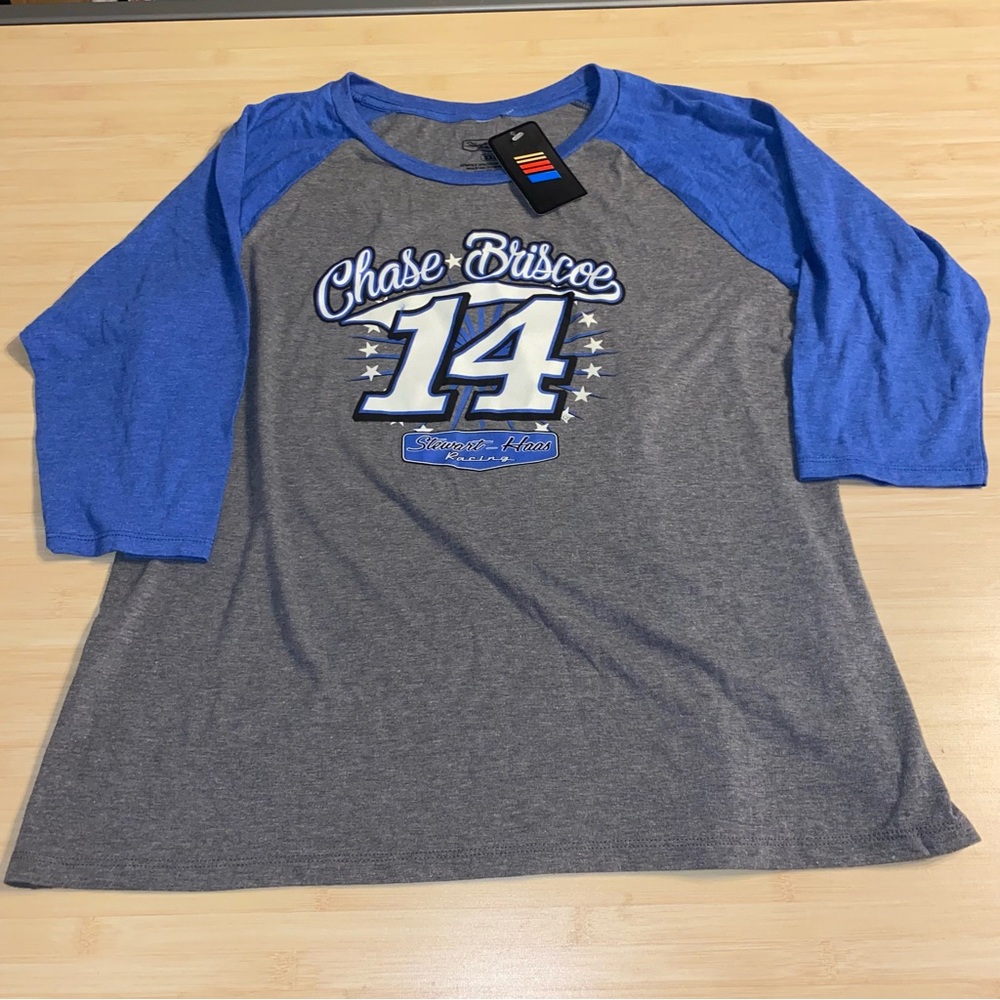 New Chase Briscoe Stewart-Haas Racing XXL Women’s Raglan Shirt Gray Blue